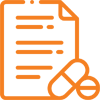 orange icon of a prescription - paper beside some pills