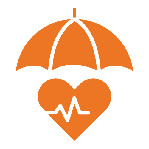 solid orange icon of an umbrella over a healthy heart - join HCi for health cover