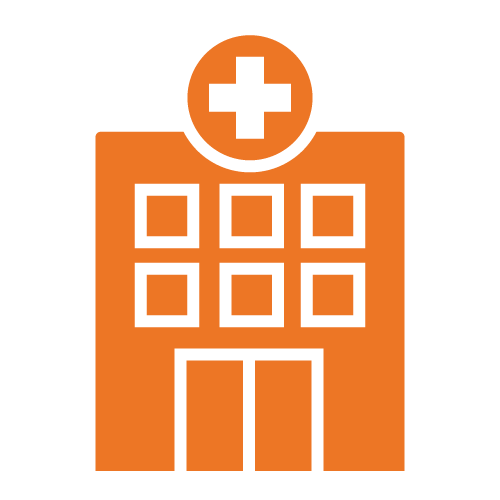 Solid orange icon of an hospital for HCi hospital cover » HCi
