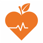 solid orange icon of an apple with a heart monitor line