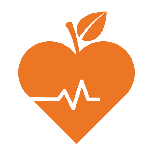 solid orange icon of an apple with a heart monitor line