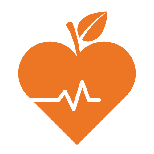 solid orange icon of an apple with a heart monitor line » HCi