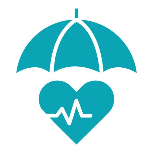 teal icon of an umbrella over a heart for HCi active extras cover