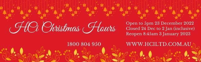 Red and gold banner outlining HCi Christmas hours for 2022