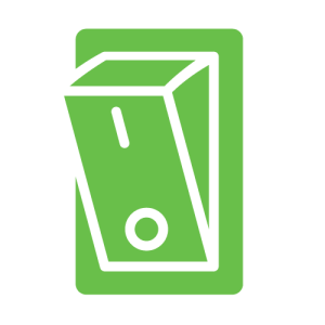 Solid green icon of a light switch representing switching health funds to HCi