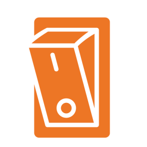 Solid orange icon of a light switch representing switching health funds to HCi