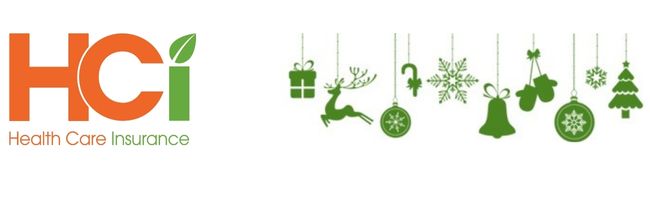 HCi logo beside green Christmas images, such as presents, baubles, reindeer, a bell and a Christmas tree » HCi